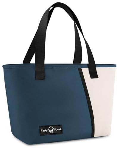 TIECHI Insulated Lunch Bag for Kids Adults, Leakproof Wide-Open Lunch Tote Bag with Front Pocket, Reusable Cool Bag Lunch Box Bag for Work School Beach Picnic (Navy Blue)