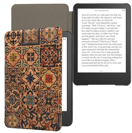 kwmobile Hülle kompatibel mit Amazon Kindle (2022/2024) - Kork eReader Schutzhülle Cover Case - Fliesenmuster Braun Blau Rot