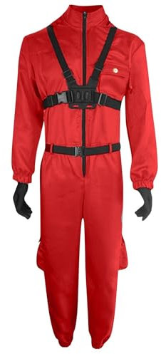 LILIHOT Spieler Game Kostüm,Faschingskostüme Costume Merch für Erwachsene Soldat Cosplay Jumpsuit Set Overall mit Kapuze ohne Maske,Verkleidung Partys,Karneval Halloween,ohne Maske(#B Red,XL)