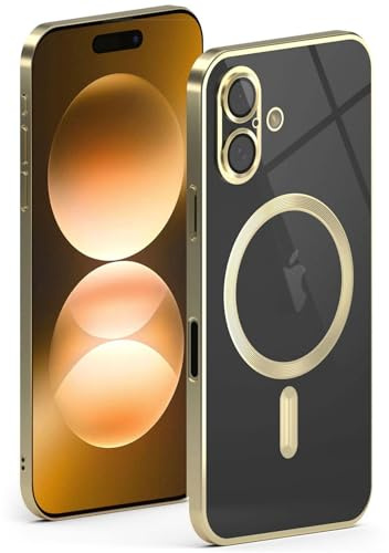 ONEFLOW für iPhone 17 Hülle für MagSafe mit Kameraschutz, Schutzhülle induktives Laden Durchsichtig, Handyhülle iPhone 17 Case Magnetisch, Gold