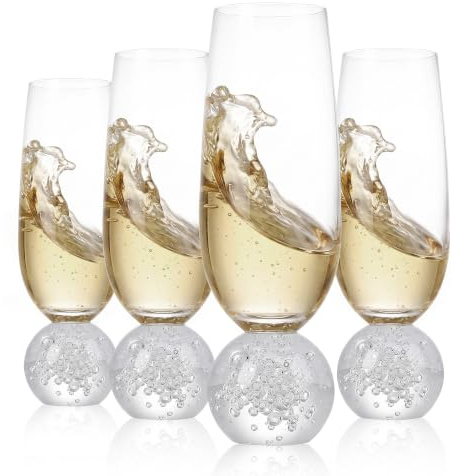 ZHYOCOGY Champagne Flutes Set of 4, 200ml Lead-Free Crystal Prosecco Glass