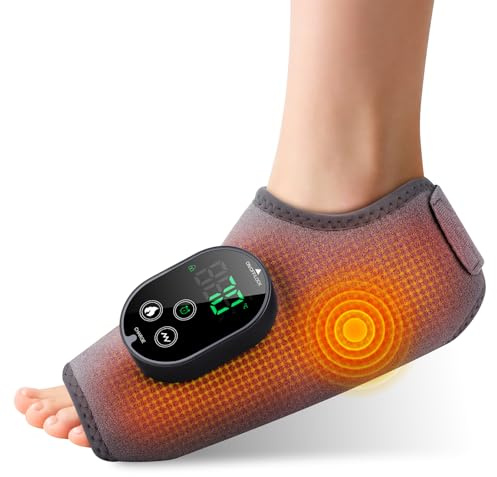 Heated Ankle Brace, Cordless Foot Massager with 6 Heat Settings, 3 Vibration Settings, 3 Timer Options, Rechargeable Pad for Foot Calf, Ankle Support for Left and Right Foot, Gray