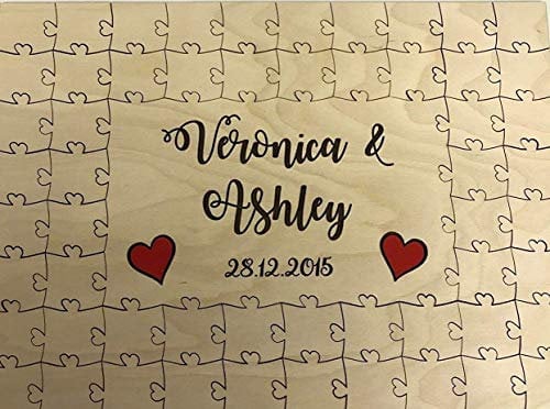FSSS Ltd Personalised wooden coloured hearts wedding guest book jigsaw puzzle anniversary (56 pieces 400x300mm (16 x 12))