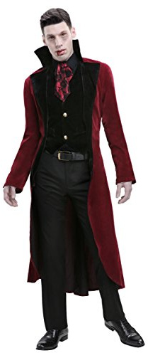 Men's Vampire Costume Victorian Vampire Outfit with Velvet Coat, Vest, and Ascot