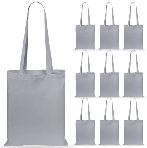 eBuyGB Shoulder Bag Natural Eco Friendly Tote Cotton Shopper - Ideal for Printing, Grey, Pack of 10