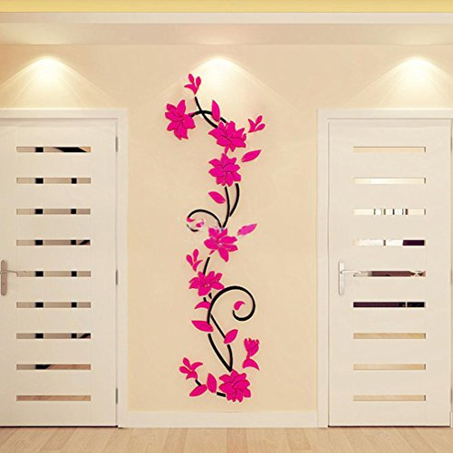 sunnymi Acryl Wandaufkleber Mit 3D Spiegel Kristall Baum Blumen 24 * 80cm Wall Sticker Für Wohnzimmer Mädchen Kinderzimmer Wandtattoo Aufkleber (pink)