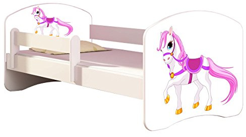 Kinderbett Jugendbett mit einer Schublade und Matratze Weiß ACMA II 140 160 180 40 Design (160x80 cm, 43 Kleines Pferd)