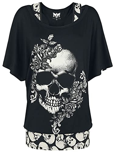Black Premium by EMP Damen schwarzes T-Shirt mit Totenkopf-Print - inklusive Top mit Alloverprint XL