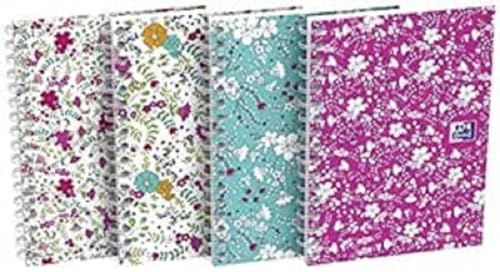 Oxford – 1 Notizbuch Blumenmotiv – Spiralbindung – 10,5 x 14,8 cm – 50 Blatt / 100 Seiten – kleine karierte Seiten – verschiedene Farben