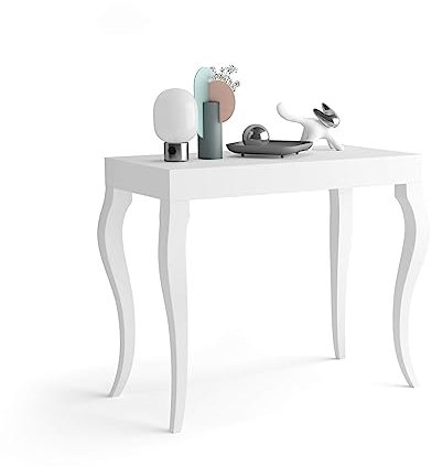 MOBILI FIVER, Classico ausziehbarer Konsolentisch, 45(306,2) x90 cm, Weiß, matt, Made In Italy