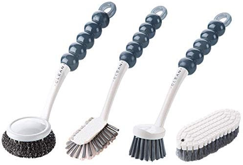GIPTIME 4 Cepillo Limpieza Hogar - Incluye 2 Cepillo para Fregar Platos, 1 Bola de Acero Cepillo para ollas, 1 Bendable Corner Brush, Cepillo de cerdas de Fibra con Mango