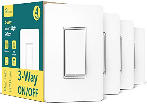 TREATLIFE Interruptor inteligente de 3 vías, paquete de 4, interruptor de luz inteligente WiFi de 2.4 GHz, interruptor de 3 vías funciona con Alexa, Google Home y SmartThings, control remoto, FCC,