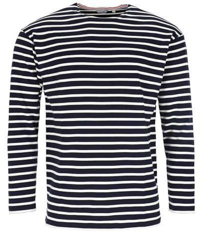 modAS Herren Shirt Bretonisches Streifenshirt - Ringelshirt Streifenshirt Langarmshirt mit Streifen aus Baumwolle in Blau/Weiß Größe 62