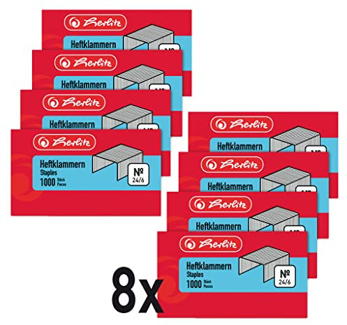herlitz Heftklammern No.24/6 verzinkt 2x1.000 Stück, 4 Blisterkarten, 8760522
