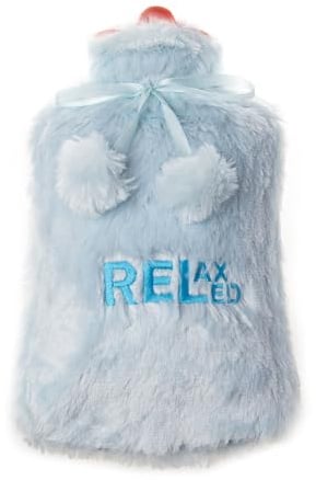 BiggDesign Entspannt Wärmflasche – 2L Hot Water Bottle mit Weichem Waschbarem Plüschbezug, Perfekt gegen Rücken- & Bauchschmerzen, Hellblau