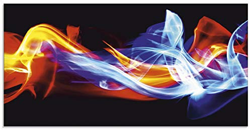 ARTland Wanddeko Glasbilder Wandbild Glas Bild einteilig 60x30 cm Querformat Abstrakte Kunst Feuer EIS Modern Abstrakt Welle Orange Blau U1TC