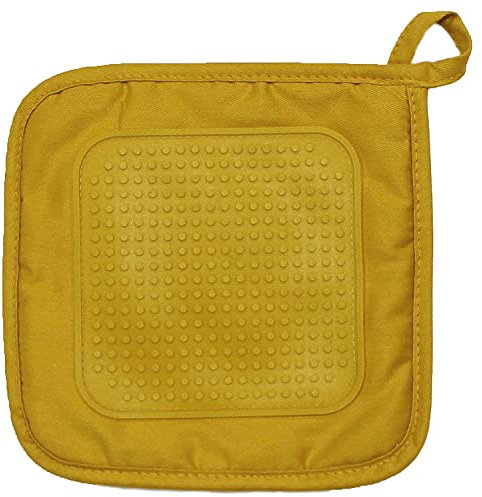 MACOSA UI17904 Topflappen Senfgelb gesteppt 19cm rutschfest hitzebeständig Baumwolle Küchenhelfer Topfhalter Küchenutensil Topflappen Küche Gelb
