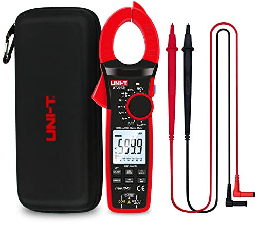 UNI-T Digital Clamp Meter UT207B Inrush Current AC/DC 1000A True RMS HVAC Volt Amp Ohm Meter Clamp On Multimeter Auto Ranging 6000 Counts, Frequency AC DC Voltage LPF ACV Capacitance Duty Cycle Tester