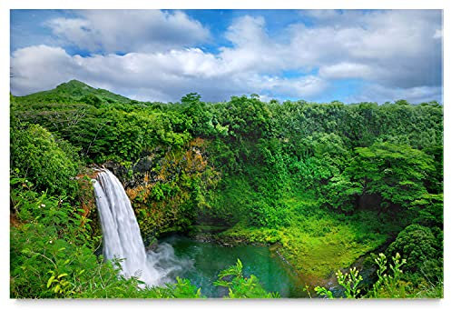 BilderKing Wandbild Wasserfall Hawaii - 150cm x 100cm Acrylglas 5mm + Rückrahmen