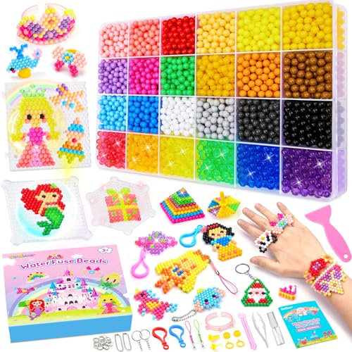 Water Fuse Beads, 24 Colors Water Spray Beads Set, 4000pcs Non Toxic Magic Beads, DIY Refill Compatible for Hand Making Puzzle Educational Toys for Kids Beginners Gift