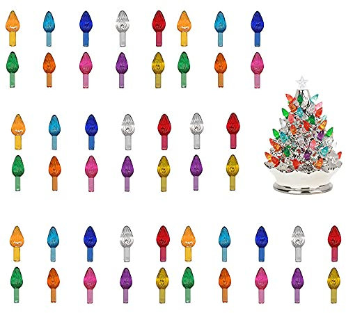 DUDNJC 50 luces de repuesto de cerámica para árbol de Navidad, mini bombillas coloridas de plástico creativo, adornos pequeños para decoración de árbol de cerámica