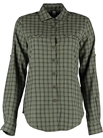OS Trachten Damen Bluse Langarm Trachtenbluse mit Haifischkragen Hapma, Größe:40, Farbe:trachtengrün