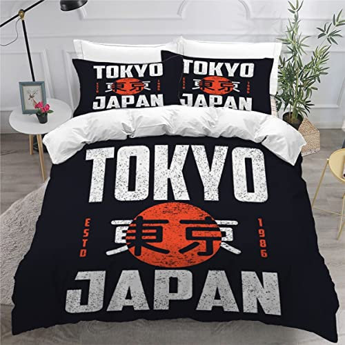 RLYXGS Tokio Bettwäsche 135x200cm 3D Drucken Japan Bettbezug Set für Jungen Mädchen Teens Kinderbettwäsche Mikrofaser Weiche Luxus Bettwaren Raumdekor 3-teiliges +2 Kissenbezug 80x80