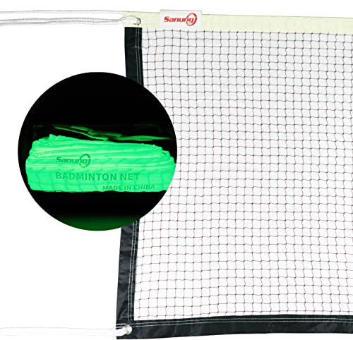 Sanung Fluoreszierendes Badminton-Netz, 6.8 mx7.5 m Standardgröße, Volleyball-Badminton-Netz, Ersatz für Nachtgebrauch, für drinnen und draußen, wetterfest, obere Einfassung, leuchtet im Dunkeln
