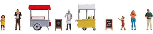 NOCH H0 Figuren-Themenwelt „EIS- und Hot Dog-Wagen“, Handkoloriert Modellbau Set für H0, perfekt für Wochenmärkte mit Miniaturfiguren
