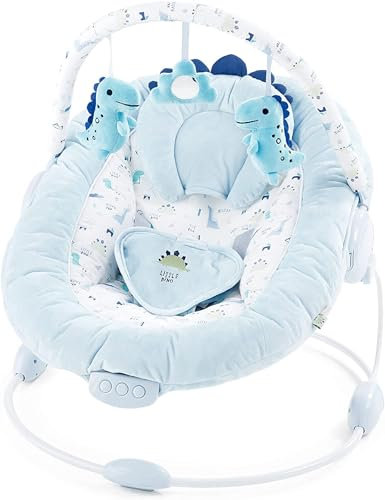 LADIDA super weich gepolsterte Baby-Dino-Wippe mit beruhigenden Vibrationen, Musikmelodien, weißem Rauschen, maschinenwaschbarem Sitzpolster, abnehmbarem Spielzeugbügel mit 3 schönen Spielzeugen 696