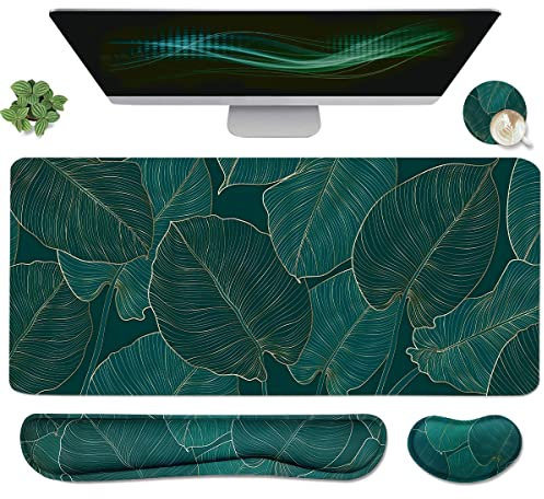 Grand tapis de souris ergonomique et repose-poignet pour clavier, tapis de bureau pour clavier et souris, grand tapis de souris de jeu 4 en 1 avec support de poignet pour la maison, le bureau, les