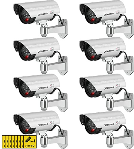 8 Pack Fake Security Cameras with Flashing LED for Home & Residential