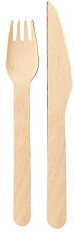 wisefood Juego de cubiertos desechables de madera de abedul, 200 juegos, 10 tenedores de madera, 10 cuchillos de madera de 16,5 cm, 20 piezas desechables de 16 cm, cubiertos de madera biodegradables