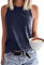 GeGekoko Damen Tank Top Ärmellose Oberteile Sommer Tanktops Rundhals Blusentop Basic Baumwolle Strand Tops Sexy Vest Bluse Navy blau S