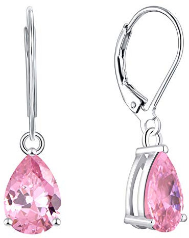 YL Donna Orecchini Pendenti Pera Argento 925 con pietra portafortuna di Ottobre Zirconia cubica Rosa Orecchini