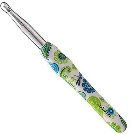 Coopay Häkelnadel 9,0 mm, 1 Stück Ergonomisch Häkelnadeln mit Solide Metall Häkeln und Gummigriff, Häkelnadeln Griff mit Schön Blume für Anfänger, Bequem TPR Griff Hakennadel für Arthritische Hände