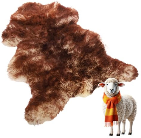 LAMMFELLHOF Schaffell Echt, Lammfell Teppich Echt - Schaffell Echt Braun Natürliche Qualität Fell Echt - Lammfelle, Schafsfelle Echt Fell Deko - Kuschelteppich (Geflammt, XXL -ca.120-130cm)