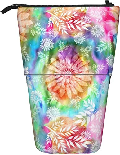 Torribala Teleskop-Federmäppchen, botanischer Tie-Dye-Ständer, Bleistifthalter mit Reißverschluss, Make-up-Tasche, Bleistiftbeutel, Stifttasche