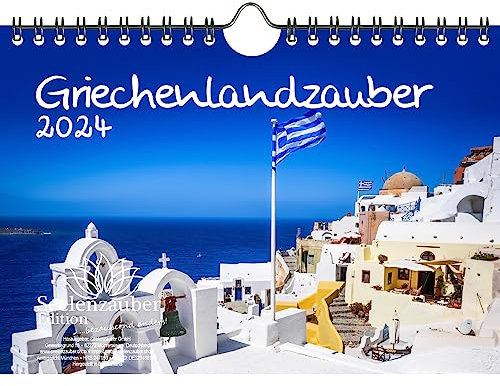 Griechenlandzauber DIN A5 Wandkalender für 2024 Athen Griechenland - Geschenkset Inhalt: 1x Kalender, 1x Weihnachts- und 1x Grußkarte (insgesamt 3 Teile)