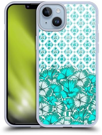 Head Case Designs Azul Turquesa Azul Floral Caso de Gel Suave Compatible con Apple iPhone 14 Plus