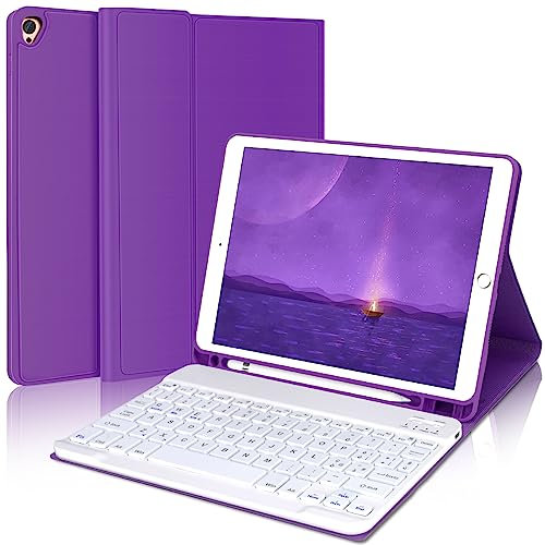 JADEMALL Clavier iPad 9eme Generation, Coque Clavier pour iPad 10.2 9eme/8eme/7eme Génération 2021/2020/2019, AZERTY Français Clavier Bluetooth Détachable, Violet