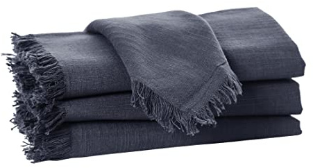 Penguin Home® Set of 4 Cotton Napkin |100% Cotton |Eco Friendly |Sustainable| Cotton Napkin |Reusable Napkins - Daily Use as Dinner Napkins Slub Fabric With Fringes |Size-40 X 40 cm|Colour-Charcoal|
