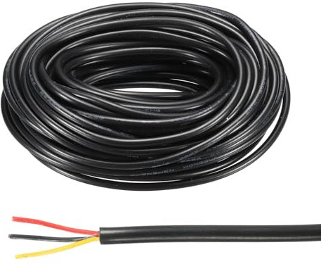 sourcing map 26AWG Electrical Wire 3 Conductors LED Power Lighting Cable Tinned Copper 32.8Ft Low Voltage PVC Case Flexible Extension Cord Black for LED Strips Lamps Lighting