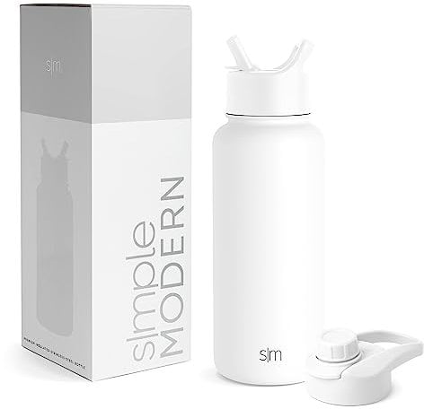 Simple Modern Trinkflasche mit Strohhalm und Chug-Deckel | Wasserflasche Edelstahl Isolierte für den Sport Fitnessstudio | Summit | 950ml | Winter White
