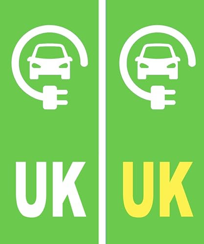 2 x Road Legal UK Car Number plate Stickers V2 UK Green Electric/EV/Hybrid Registration Car Number Plate Self-Adhesive Vinyl for Road Vehicle Car, Van, Lorry, Motorbike