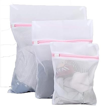 NUDFSY Mesh Laundry Bags, 3 Pcs Laundry Bags,Washing Machine Wash Bags, Reusable And Durable Mesh Wash Bags for Delicates Blous For Delicates Blouse, Hosiery, T-Shirt, Socks, Underwear,Clothes