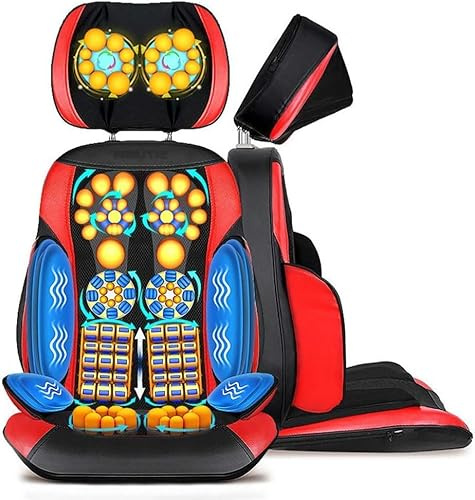 ZORZA Massage Chair Seat, Backrest Massage Chair, Fully Adjustable Speed Motor Massage Seat Cover, PU Material, Non-Slip and Wear-Resistant,red,no heating
