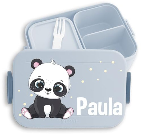 Kinder Bento Box Midi Lunchbox für Mepal Bentobox - Panda süß Padabären Pandabär - 900 ml - Hellblau - personalierte personalisierte brotdose name pandabären snackbox einteilung dose brotbox