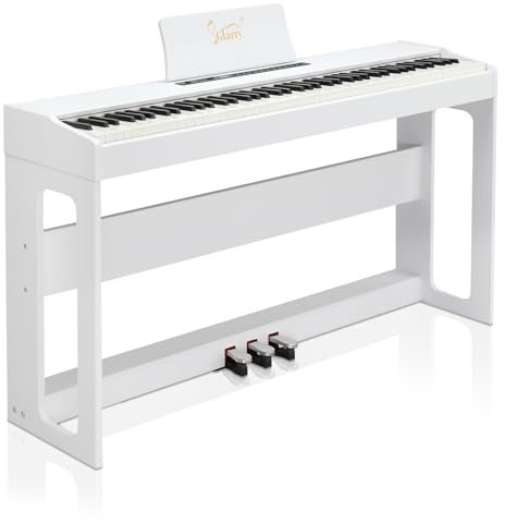Glarry GDP-104 Digital Piano with Stand, Pedals & Bluetooth - 88 Keys, Full Weighted, Ideal for All Levels (White)