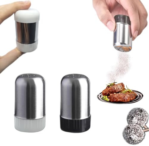 Lot de 2 mini salières pour boîte à sandwich - Petite mini salière pour les déplacements - Salière et poivrière - En acier inoxydable - Pour boîte à bento, bureau, camping